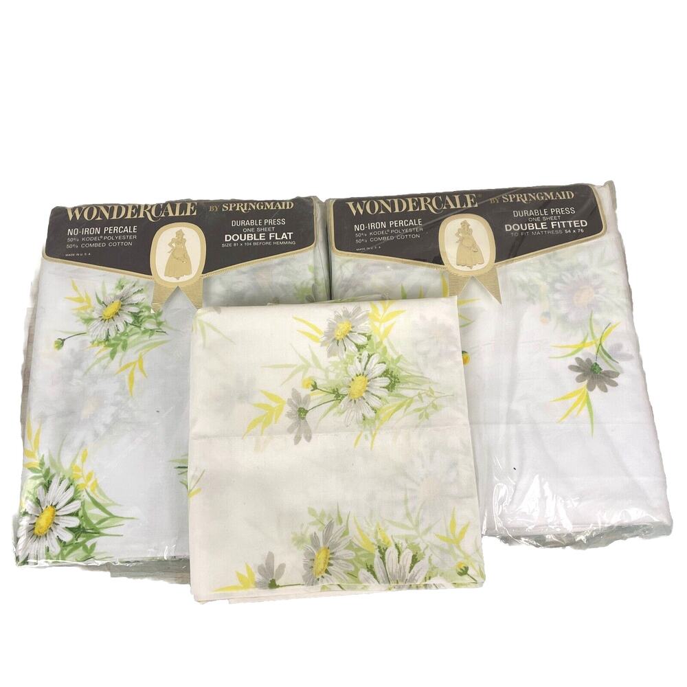 3 NIP Sheet Set ~Double Wondercale Springmaid  Floral Fresh Daisy Full NOS